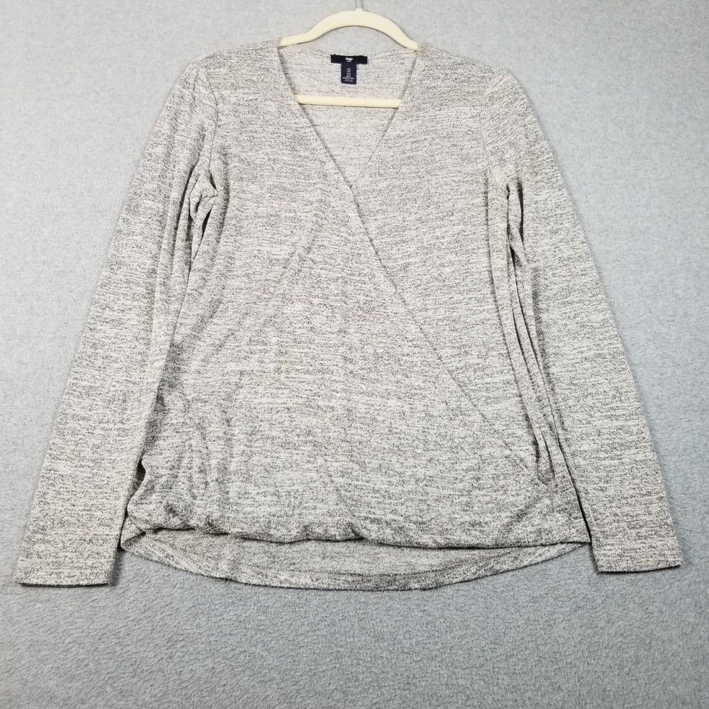 Gap Faux Wrap Top Women Small S Gray Heather Long Sleeve V-Neck Soft Knit Casual